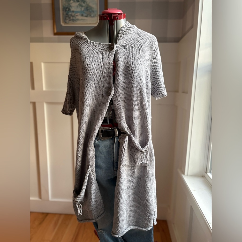 AKIRA Long‎ Heather Summer Boho Gray Knit Cardigan Size XL